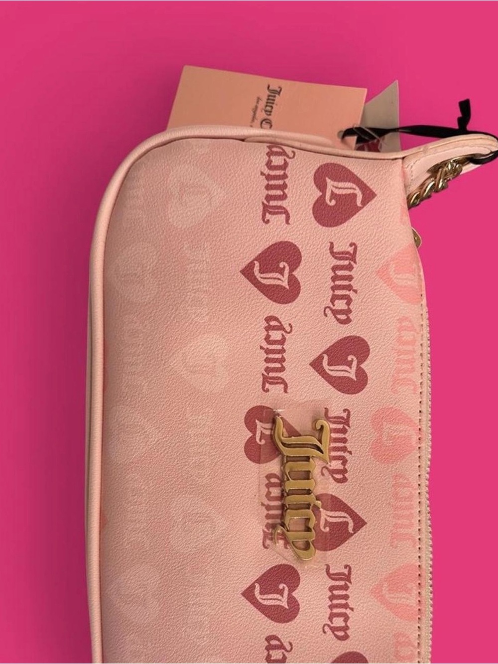 Juicy Couture Pink Heart Logo Shoulder Bag with Gold Hardware